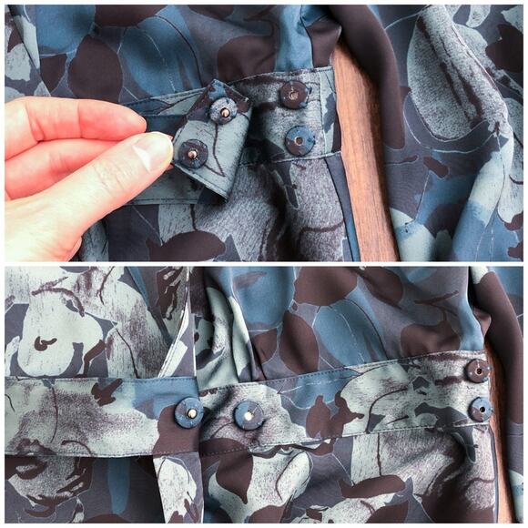 Equipment Floral Wrap Effect Dress V Neck Long Bishop Sleeves Size 10 Green Blue - Picture 11 of 16